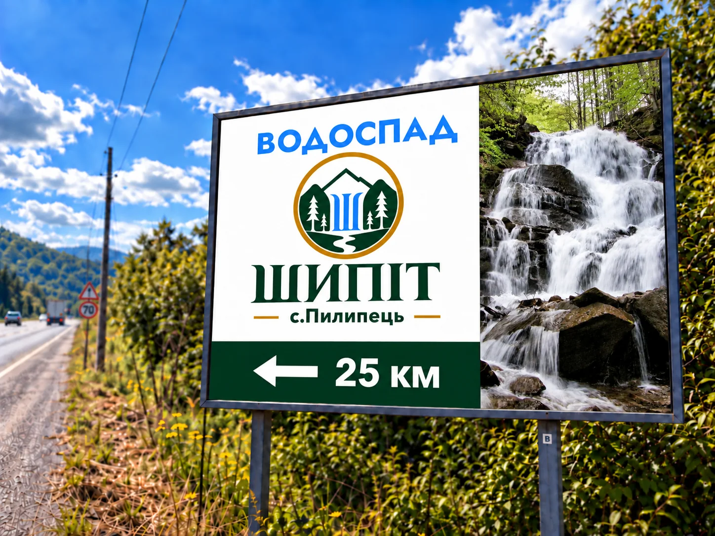 Візуалізація дорожнього білборда до водоспаду Шипіт